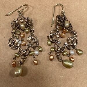 Vintage Freshwater Pearl Chandleer Piercec Earrings